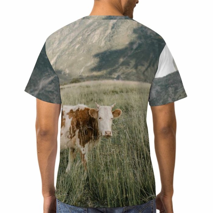 yanfind Adult Full Print T-shirts (men And Women) Landscape Field Summer Countryside Agriculture Farm Grass Grassland Outdoors Cow Rural Pasture