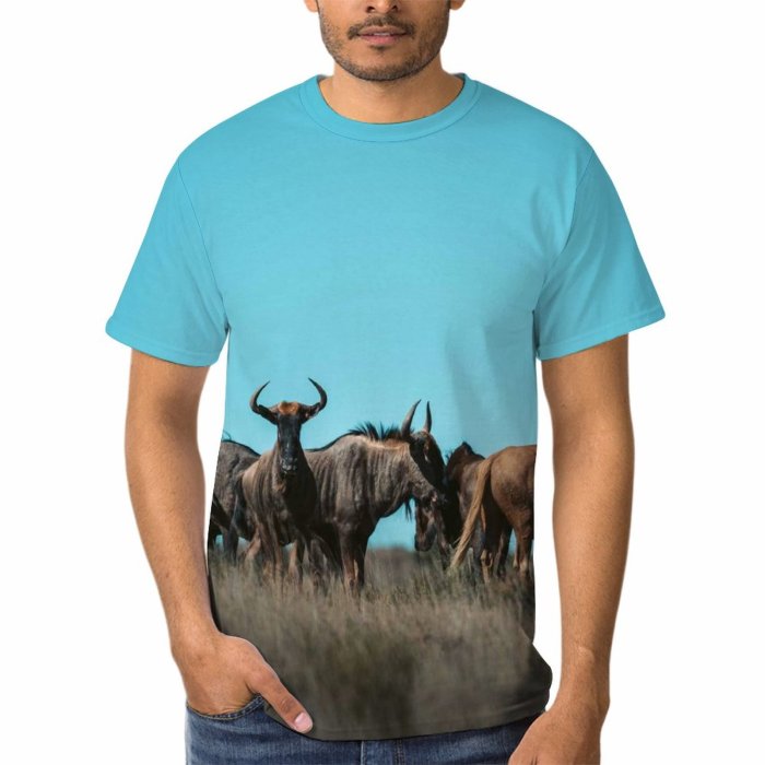 yanfind Adult Full Print T-shirts (men And Women) Grass Deer Outdoors Wild Bull Cow Safari Wildlife Pasture Horn Antelope