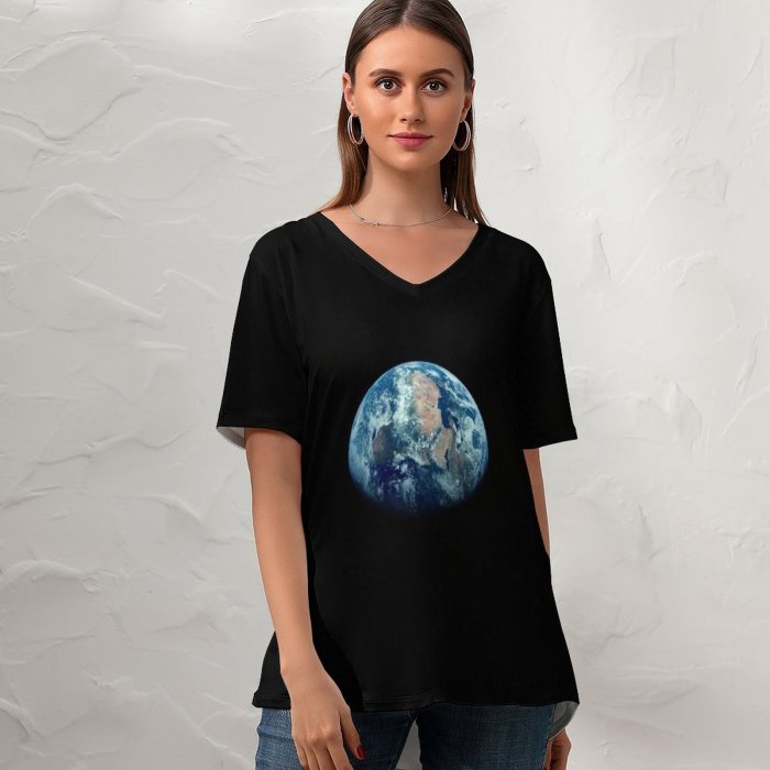 yanfind V Neck T-shirt for Women Raziel Abulafia Space Black Dark Earth Atmosphere Planet Summer Top  Short Sleeve Casual Loose