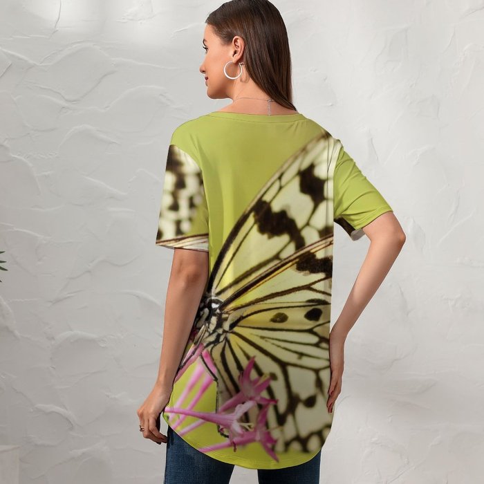 yanfind V Neck T-shirt for Women Taiwan Insect Spring Wing Wallpapers Borisworkshop Bloom Free Monarch Invertebrate Pictures Summer Top  Short Sleeve Casual Loose