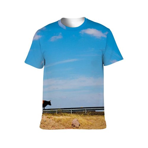 yanfind Adult Full Print T-shirts (men And Women) Landscape Field Summer Countryside Agriculture Farm Grass Fence Outdoors Cow Rural