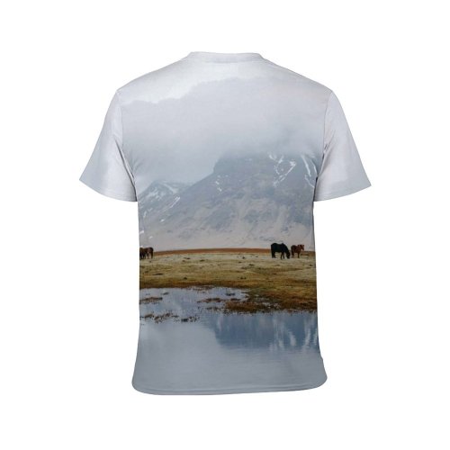 yanfind Adult Full Print T-shirts (men And Women) Snow Landscape Fog Farm Grass Lake Travel Outdoors Cow Cattle