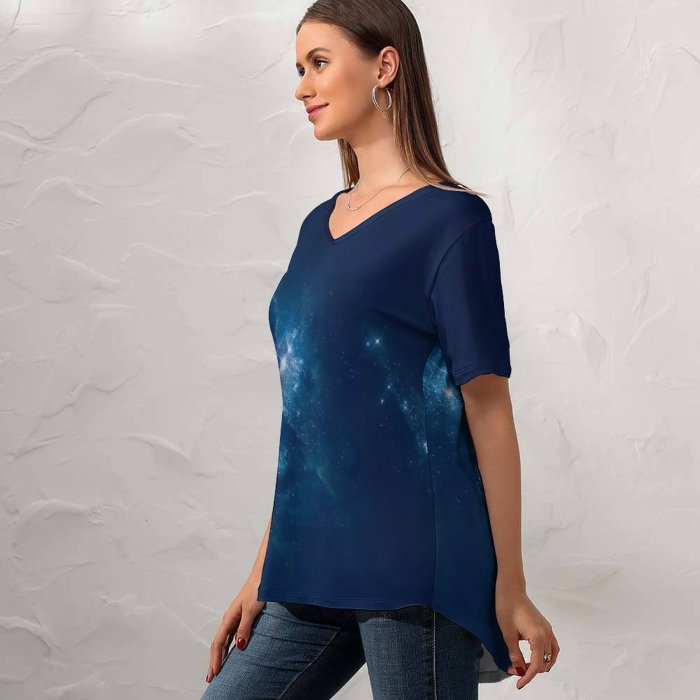 yanfind V Neck T-shirt for Women Space Milky Way Nebula Vivo NEX Summer Top  Short Sleeve Casual Loose