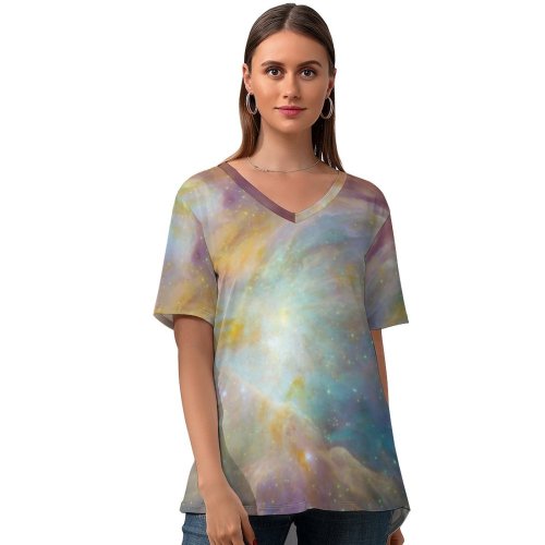 yanfind V Neck T-shirt for Women Space Orion Nebula Astronomy Summer Top  Short Sleeve Casual Loose