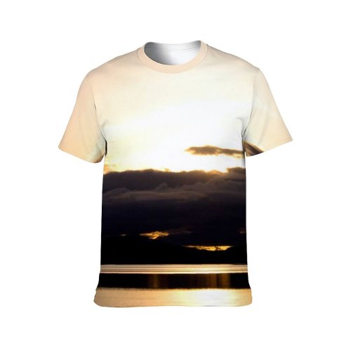 yanfind Adult Full Print T-shirts (men And Women) Landscape Sunset Lake Thingvellir Iceland Sky Clouds Sundown Reflection still Piece Shine-
