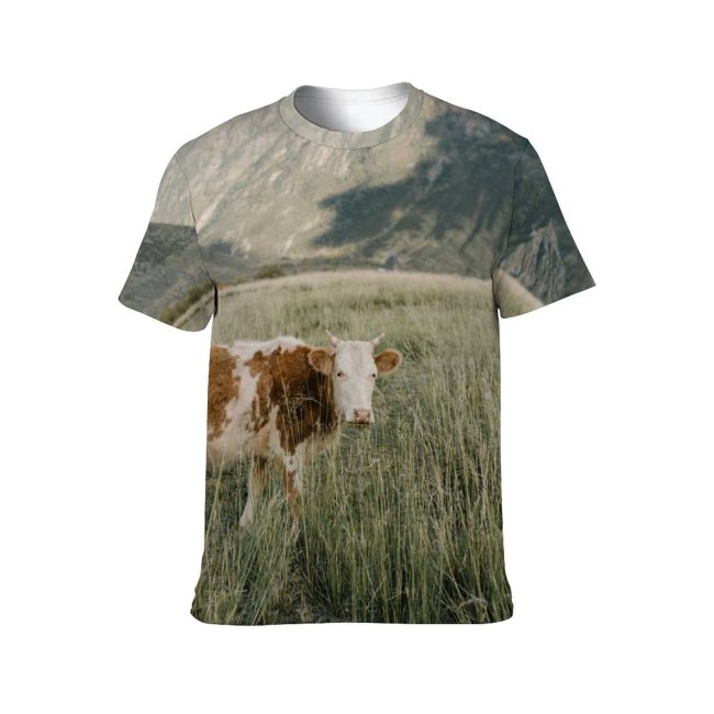yanfind Adult Full Print T-shirts (men And Women) Landscape Field Summer Countryside Agriculture Farm Grass Grassland Outdoors Cow Rural Pasture