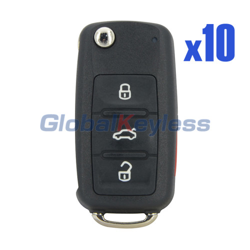 FCC NBG010180T Remote Flip Key shell 4 button for VW CC Beetle 2014 P/N 5K0837202R 5K0837202A 5K0837202AE (Pack of 10)