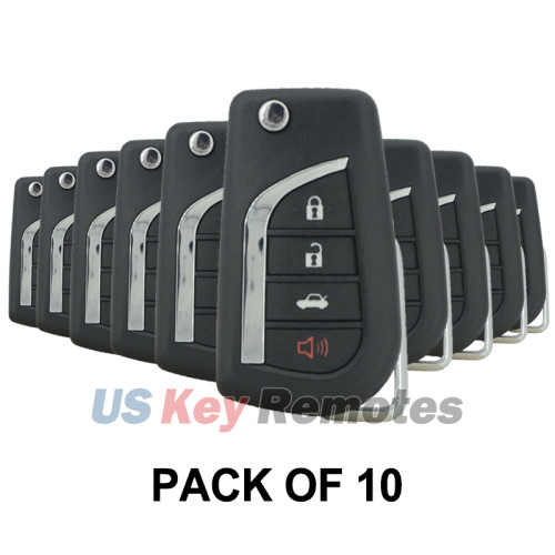 (Pack of 10) Flip key shell 4 button VA2 blade for Toyota Hilux Corolla Camry