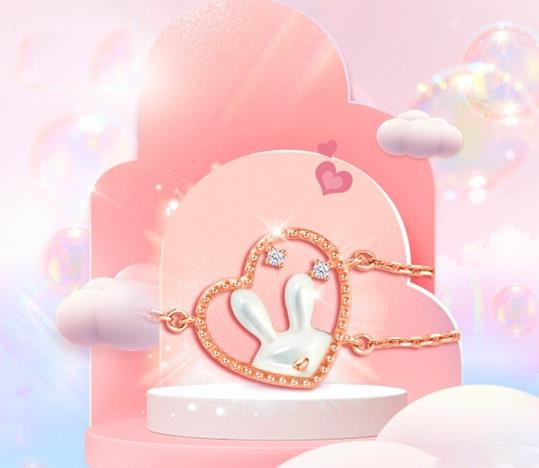 Love U Rabbit 18K Rose Gold Color Gold Conch Set Diamond Bracelet