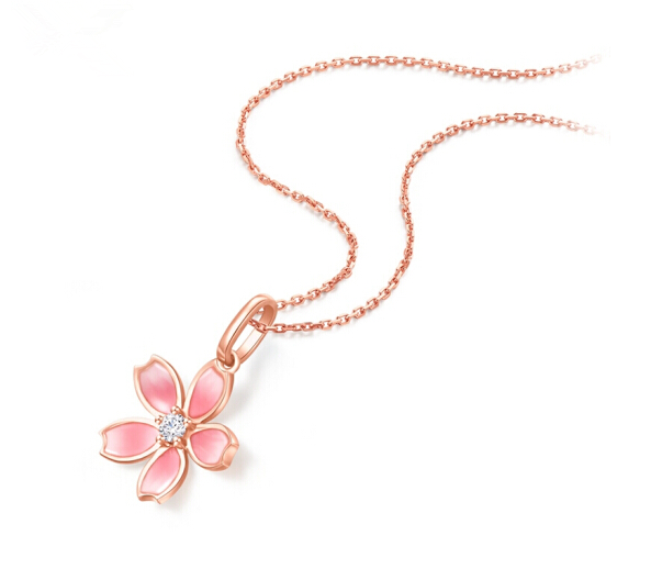 18 karat rose gold and diamond pendant, like a cherry blossom