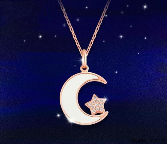 Moon star pendant with 18K rose gold necklace set with diamonds