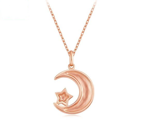 Moon star pendant with 18K rose gold necklace set with diamonds