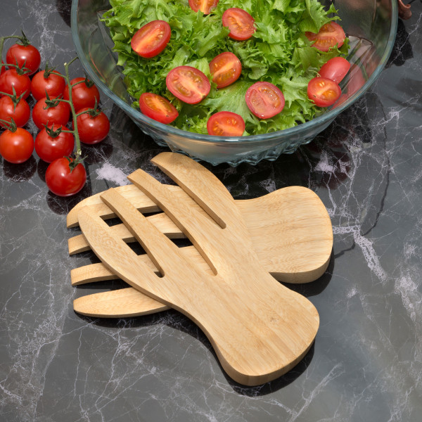 Bamboo Salad Serving Hand Brown