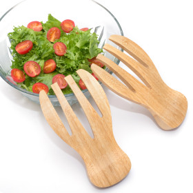 Bamboo Salad Serving Hand Brown