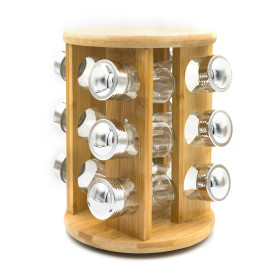 Bamboo Glass Jars Spice Rack 12 Piece