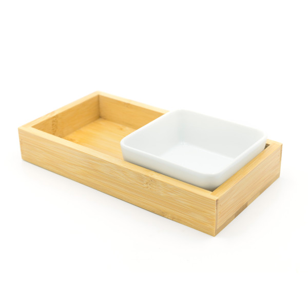 3-Piece Bamboo Serving Tray With Ceramic Bowls Set Brown/White