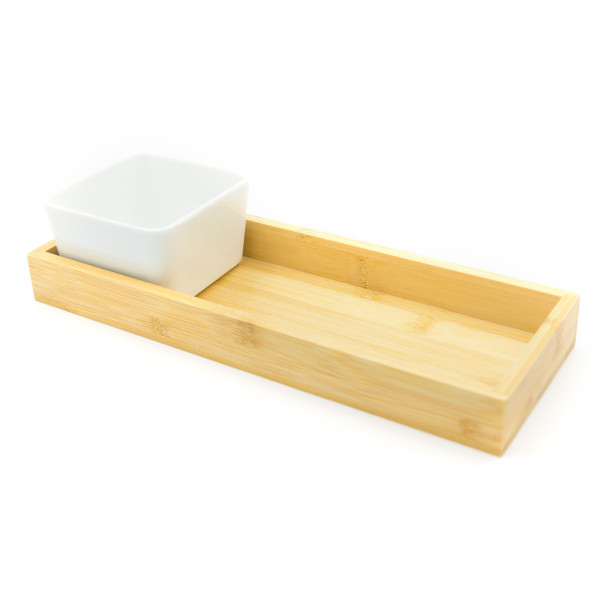 7-Piece Bamboo Serving Tray With Ceramic Bowls Set Brown/White