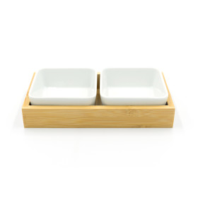 3-Piece Bamboo Serving Tray With Ceramic Bowls Set Brown/White
