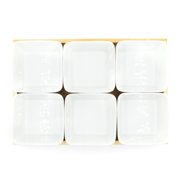 13-Piece Bamboo Serving Tray With Ceramic Bowls Set Brown/White