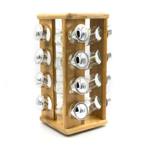 Bamboo Glass Jars Spice Rack 16 Piece