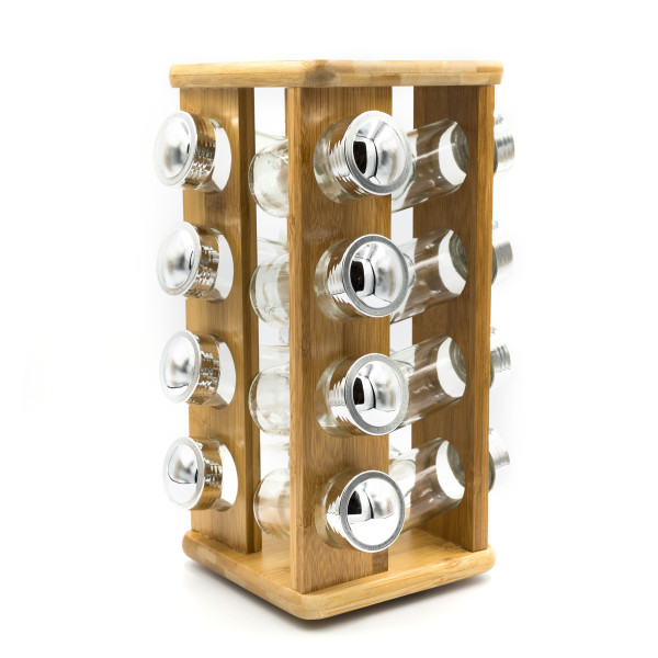 Bamboo Glass Jars Spice Rack 16 Piece