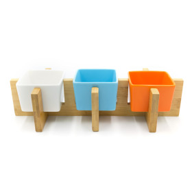4-Piece Bamboo Serving Tray With Ceramic Bowls Set Multicolour