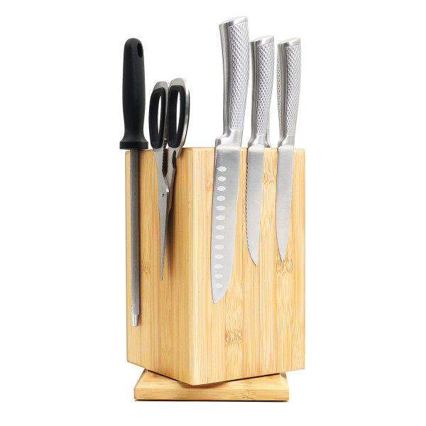 Magnetic suction bamboo knife holder