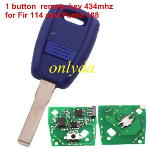 For Fir 114 and Punto 188  1 button  remote key  with 434mhz in blue color ，programmed  by  Zedfull