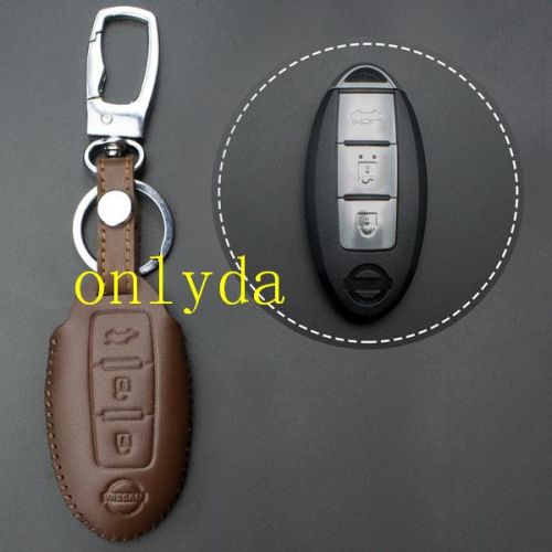 For Nissan 3 button cowhide leather case Nissan SYLPHY,QASHQAI,TEANA,TIIDA,Brown Color