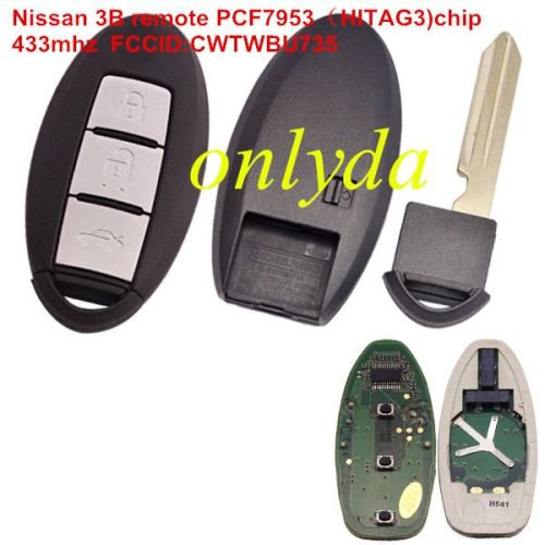 For  Nissan 3B remote 433mhz PCF7953（HITAG3) chip FCCID:CWTWBU735