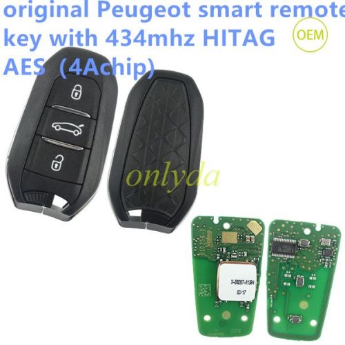 For OEM Peugeot smart  remote key with 434mhz HITAG AES（4Achip)