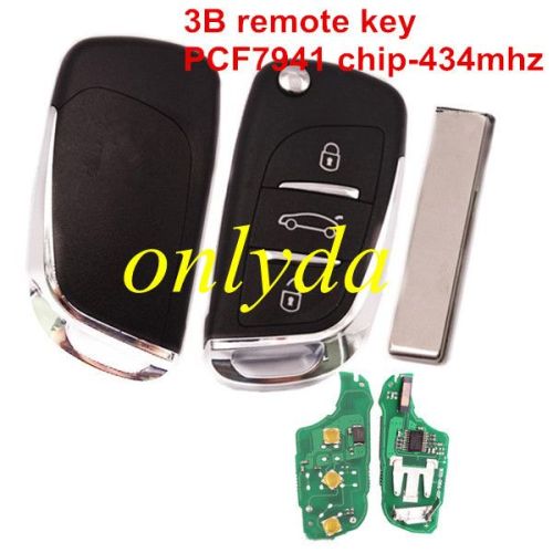 For peugeot 3 button remote key with 434mhz PCF7941 chip FSK model