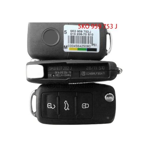 For  VW 3 button remote key with 434mhz Model Number is 5KO-959-753-J / 5KO-837-202-J