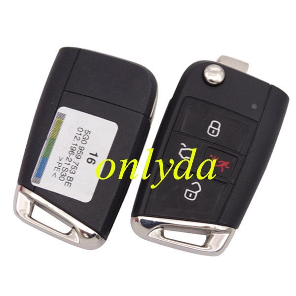 For  VW golf 7 3+1 button remote key with 315mhz ID48 chip FCCID is 5GO 959 752 BE FCCID:NBGFS12P01 IC:2694A FS12P01, MODEL:FS12P01