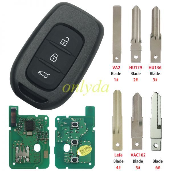 For Renault 3 button remote key with PCF7961M(HITAG AES)chip-434mhz FSK