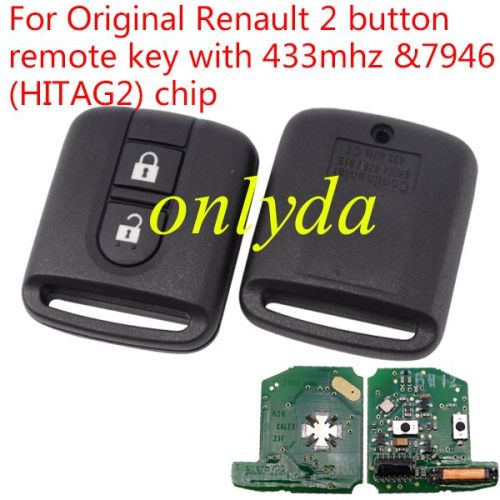 For  OEM Renault 2 button remote key with 433mhz & 7946(HITAG2) chip no blade  Continental: 5WK4 876/818