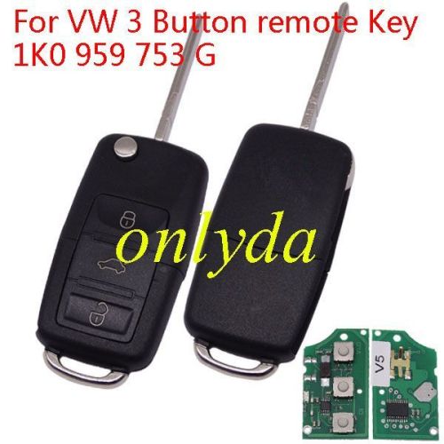 For VW 3 Button remote Key 1K0 959 753 G with 433mhz