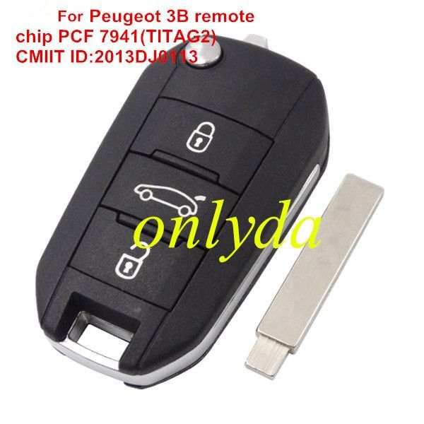 For  Peugeot 3 button remote keys chip PCF 7941(HITAG2) with HU83 blade 434MHZ HELLA 5FA010 353-20 CMIIT ID:2013DJ0113   9807343377 00 Original PCB+  aftermarket shell