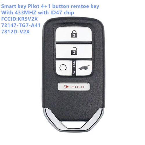 Smart Key Pilot 4+1 button Remote Key 433MHz ID47  FCC:KR5V2X  72147-TG7-A41, 7812D-V2X