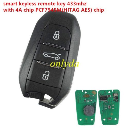 For peugeot smart  KEYLESS remote key with 434mhz 4Achip PCF7945M(HITAG AES) chip