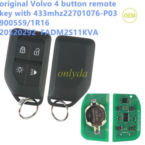 For OEM Volvo 4 button remote key with 433mhz 22701076-P03  900559/1R16    20520292  FADM2S11KVA