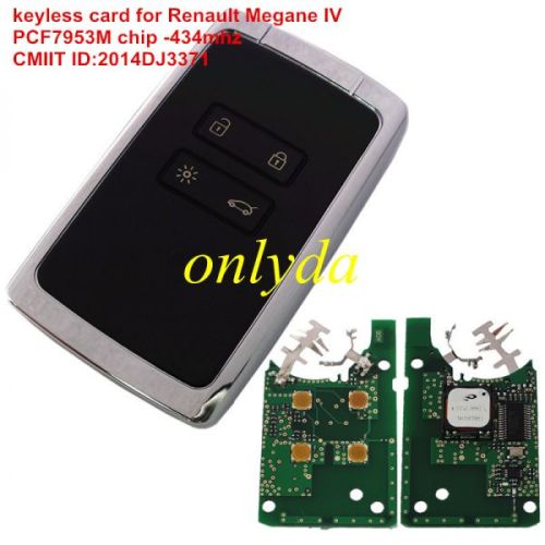 For Renault Megane IV keyless card  with 4button PCF7953M chip -434mhz CMIIT ID:2014DJ3371