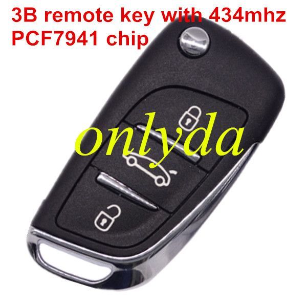 For Peugeot 3 button remote key with 434mhz FSK model  with PCF7941 chip Original PCB+  aftermarket shell