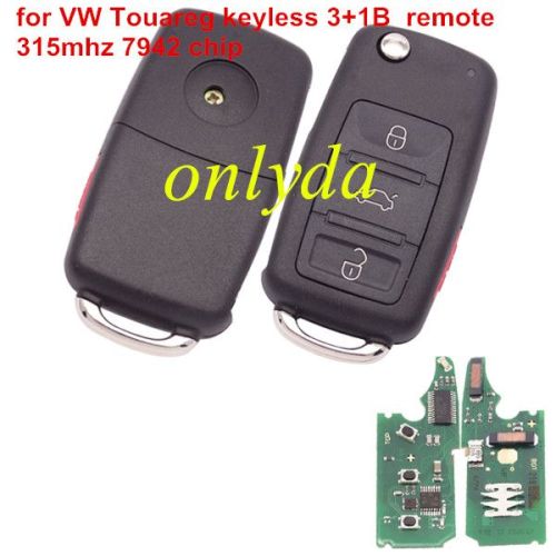 For VW Touareg Phaeton 2002+ keyless go 3+1 button remote Flip Key  Frequency:315mhz，433MHz / Transponder: 7942/7944/HITAG 2 / Blade signature:HU66 / Immobiliser System:KESSY / Part No: 3D0959753AK/AA/AM