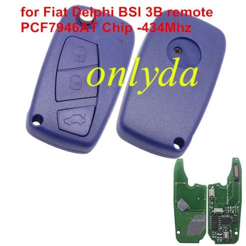 For Fiat Delphi BSI 3 button remote key With PCF7946AT Chip and 433.92Mhz Transponder: ID46 – PCF7946 Philips Crypto 2 / Hitag2 (Blue)