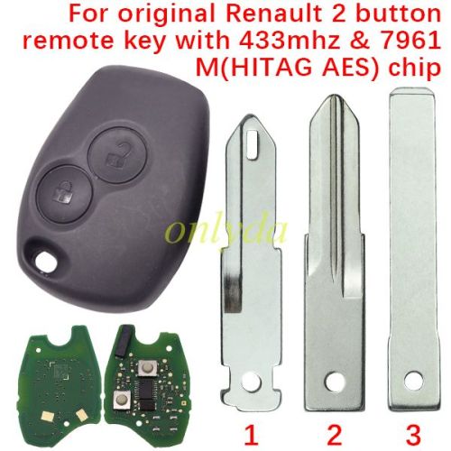 For OEM Renault 2 button remote key with 434mhz  7961M/7939 chip no blade