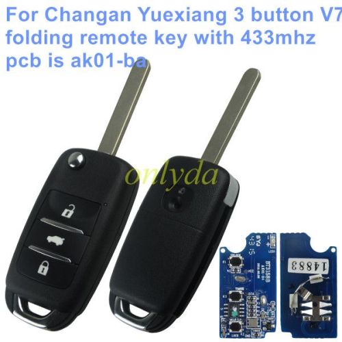 For  Changan Yuexiang 3 button V7 folding remote key with 433mhz pcb is ak01-