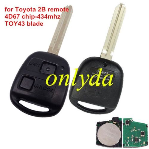 Toyota 2 button remote key with 4D67 chip & TOY43 blade with 315mhz or 434mhz use for Toyota land cruiser prado