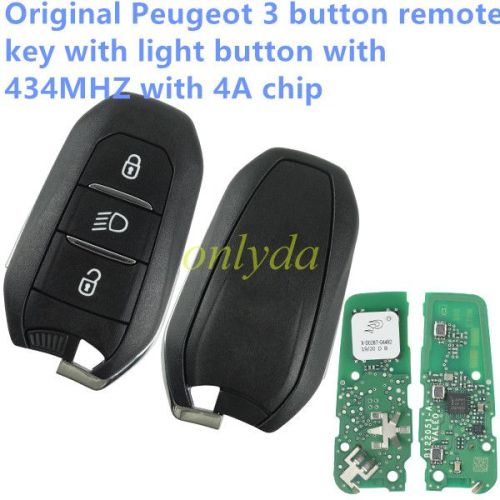 For OEM Peugeot 3 button  remote key with light button  with 434MHZ with 4A chip