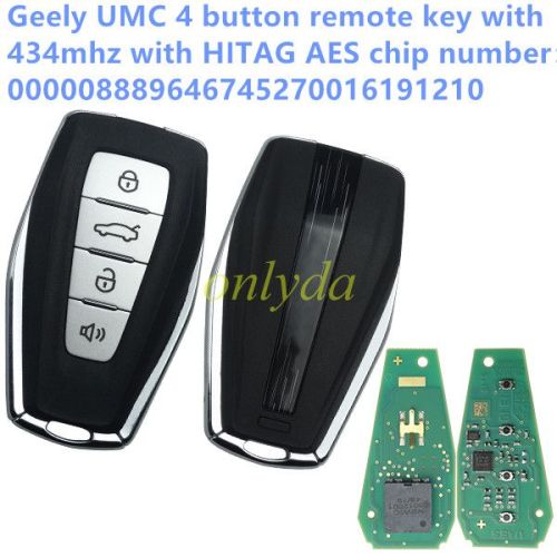 For  Geely UMC 4 button remote key with 434mhz with HITAG AES chip                           number：000008889646745270016191210